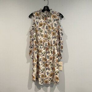 Eyeshadow White and Pastel Floral Dress with Cold Shoulders - Size Large